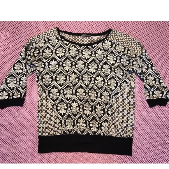 West Kei Tops - WEST KEI Black Cream Damask Geometric Print Shirt